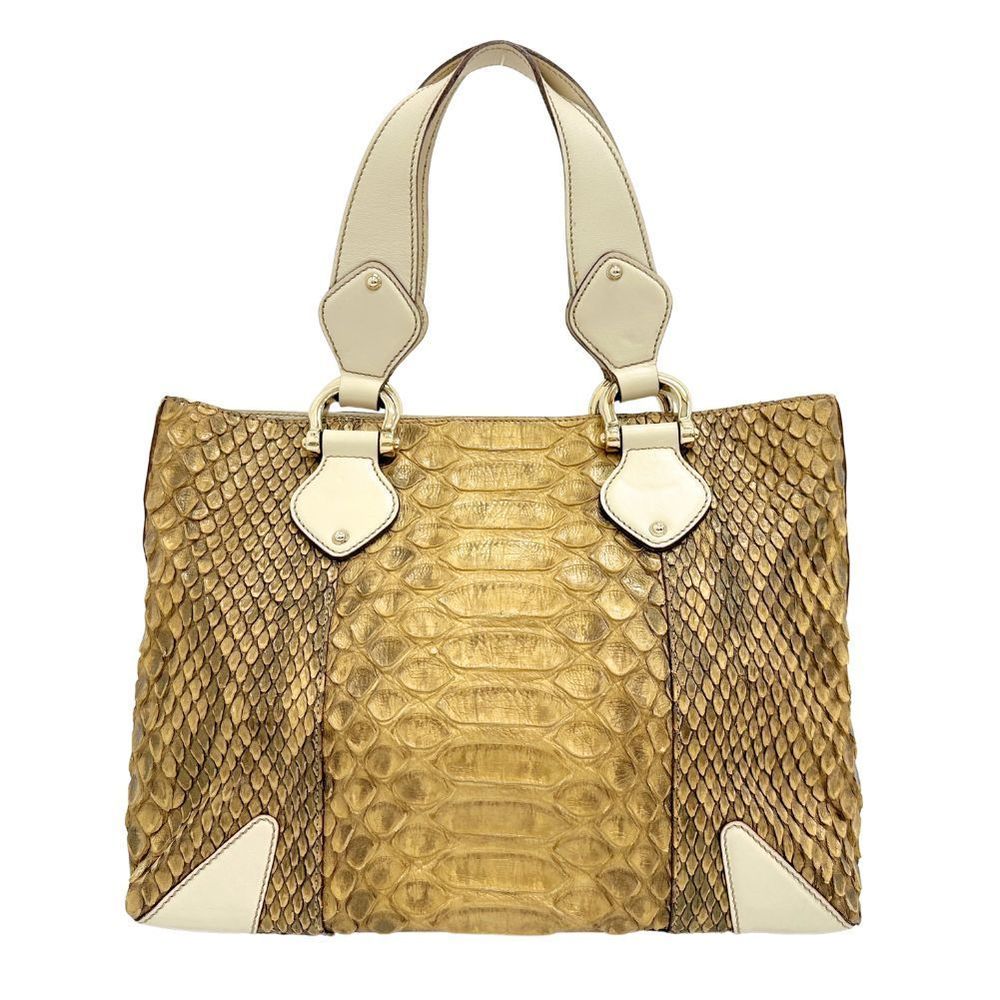 Gucci Brown Python Button Leather Handbag - image 2